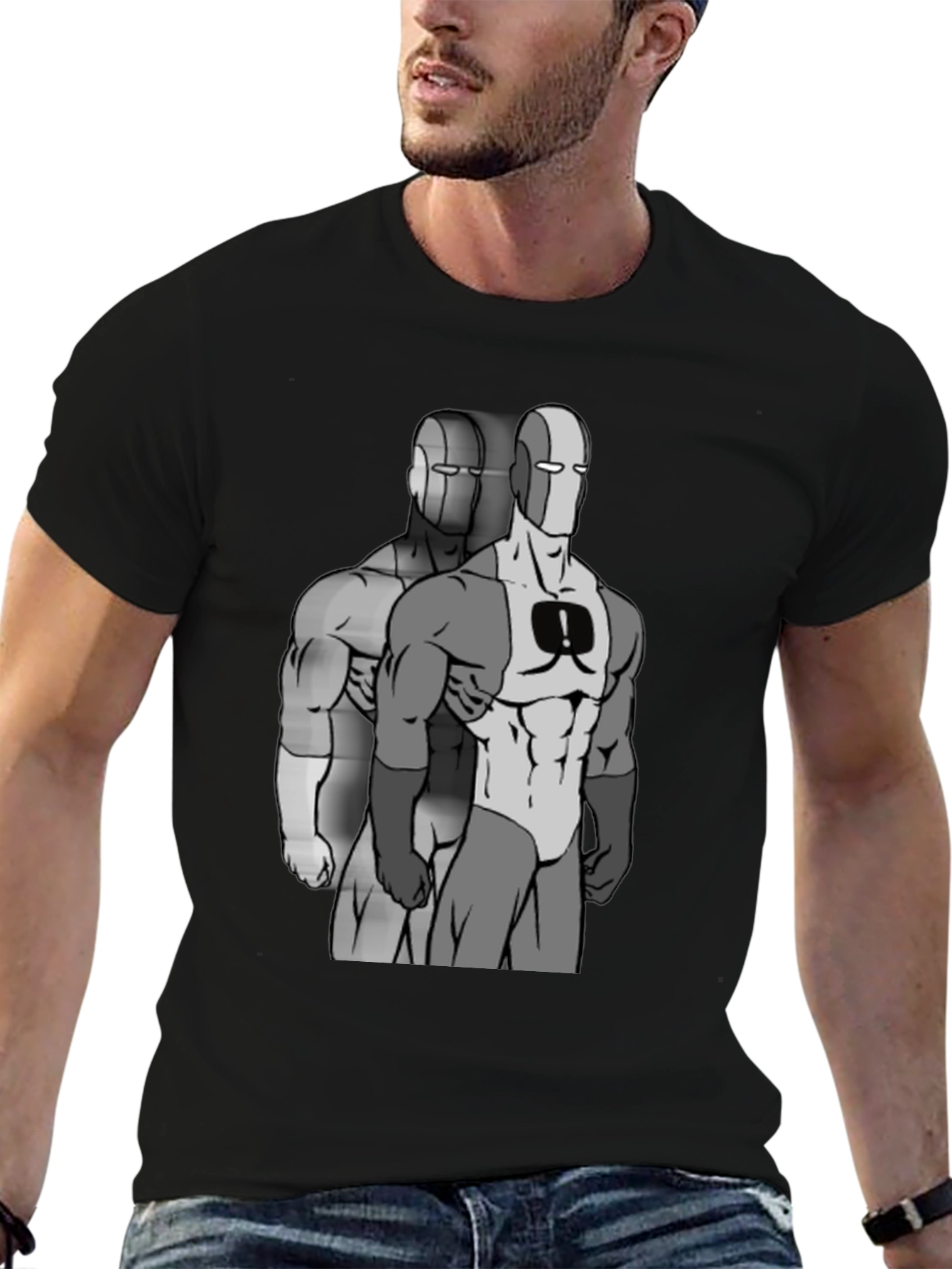 Retro Super Hero Graphic Black T-Shirt