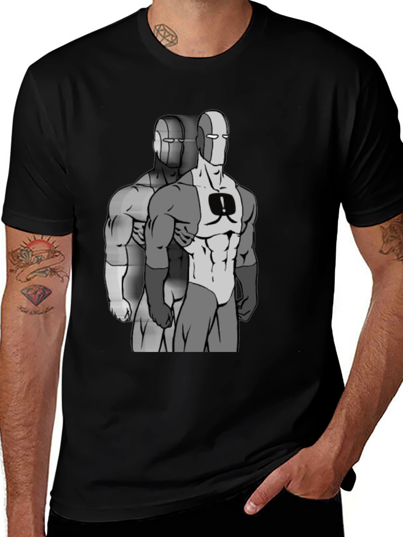 Retro Super Hero Graphic Black T-Shirt