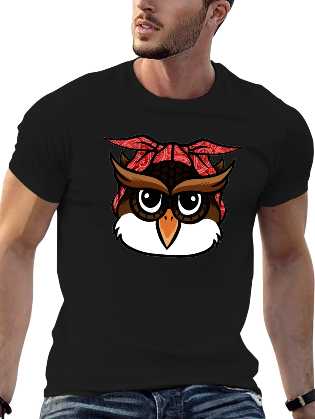 Bandana Owl Graphic Black T-Shirt