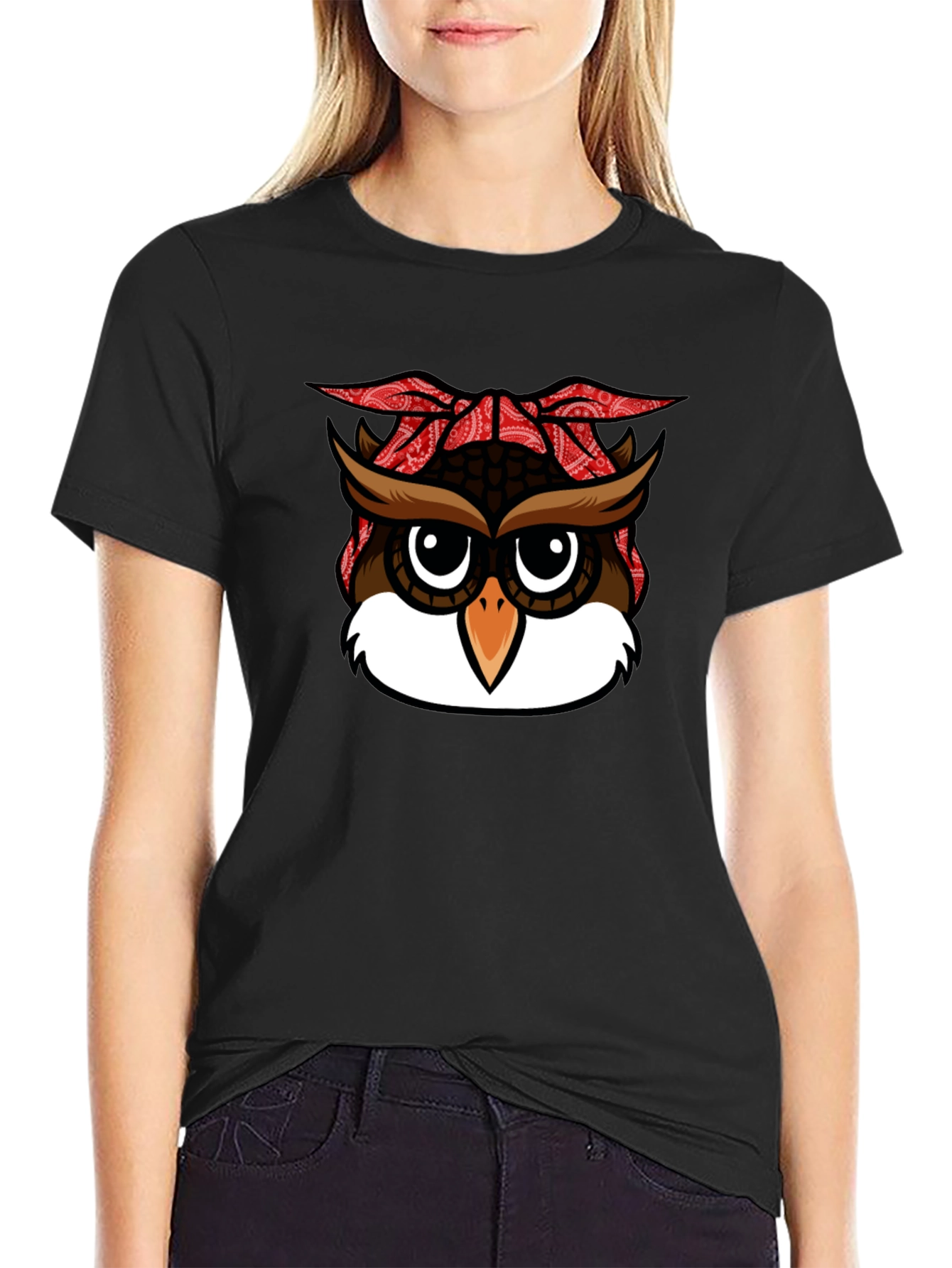 Bandana Owl Graphic Black T-Shirt