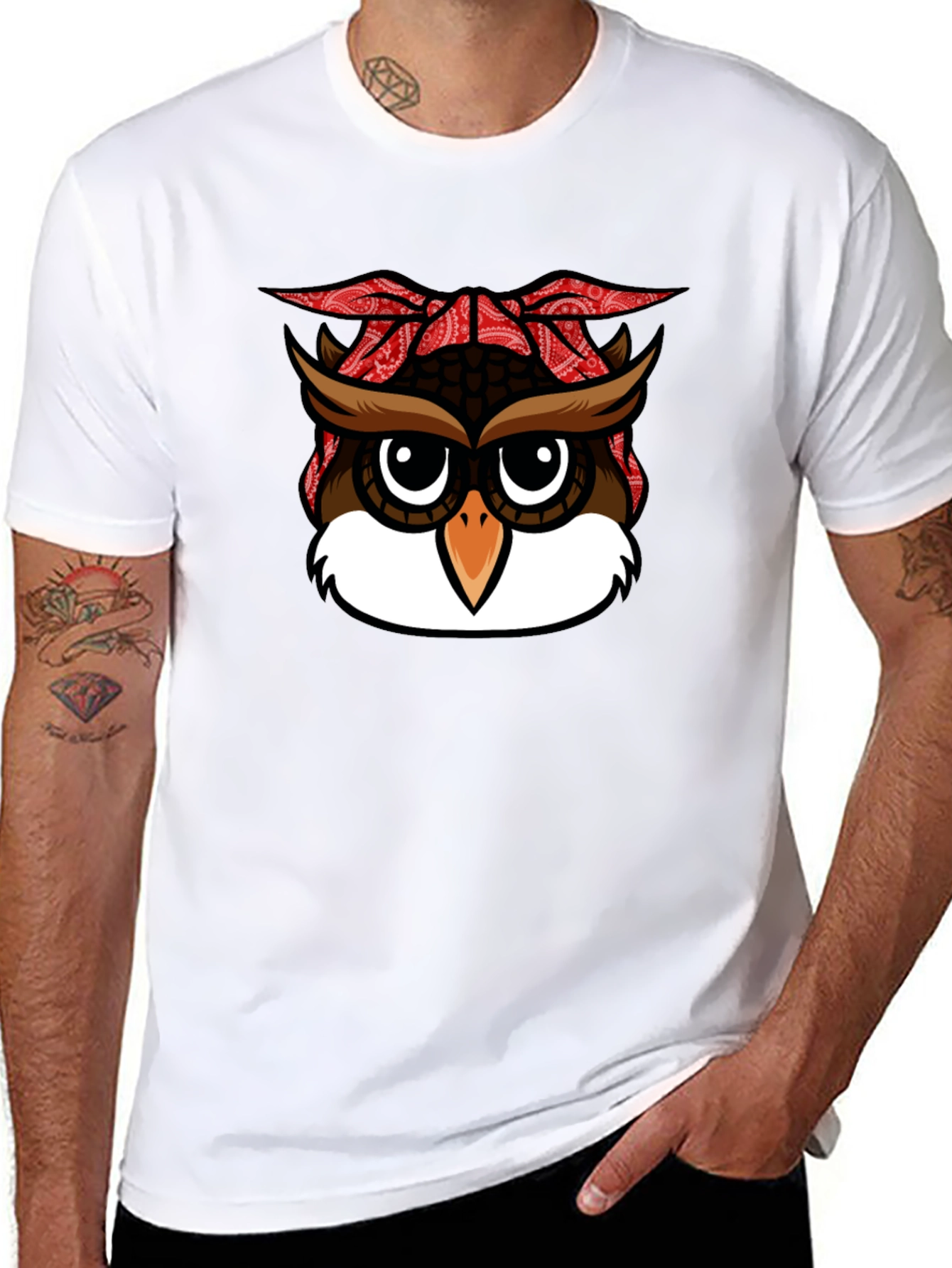 Bandana Owl Graphic Black T-Shirt