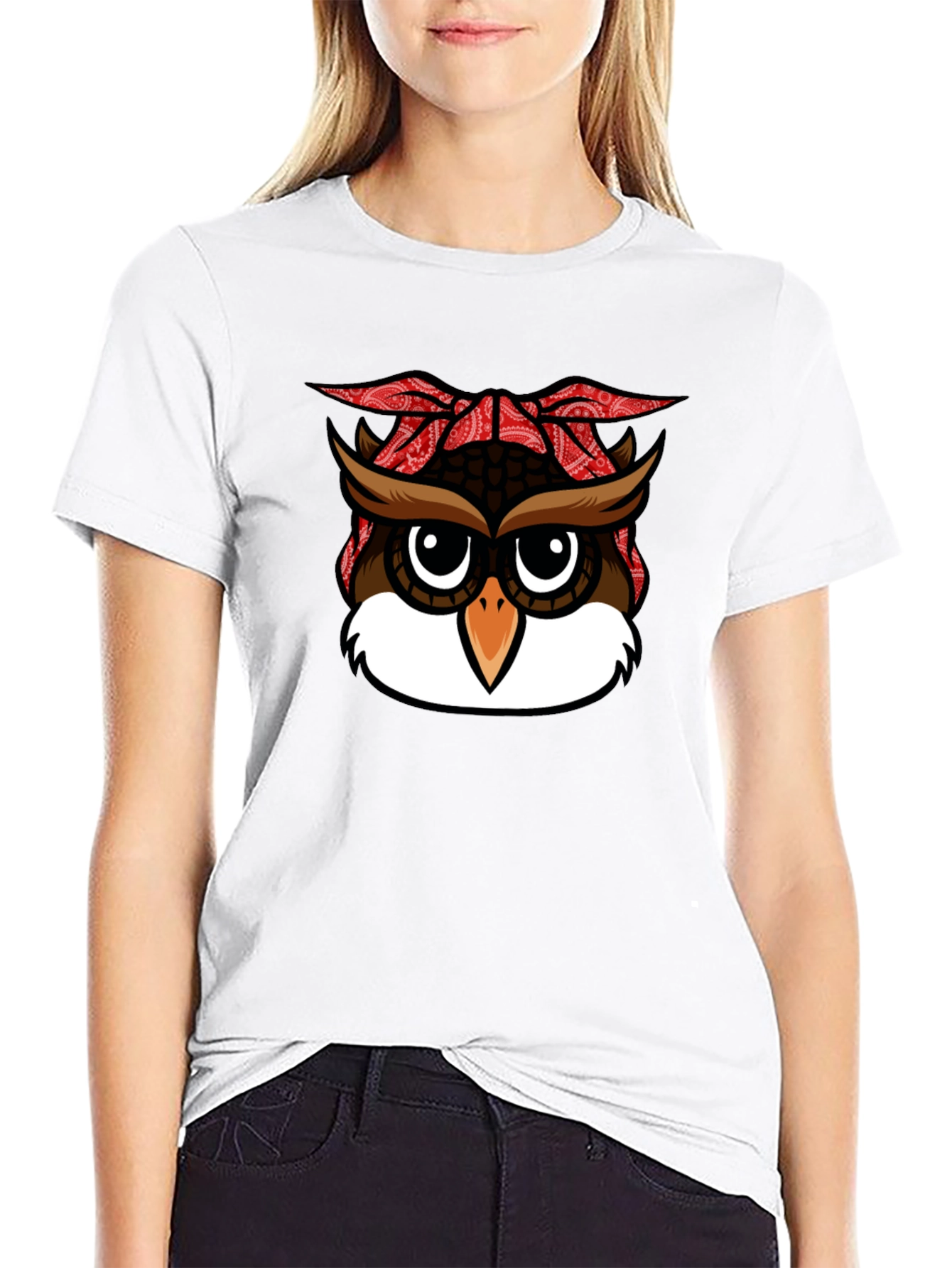 Bandana Owl Graphic Black T-Shirt