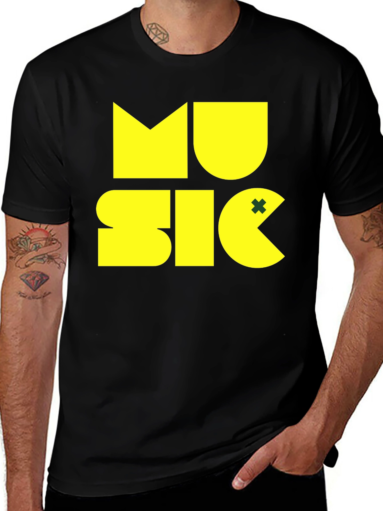 Music Graphic Black Tee - Fun Pacman Style