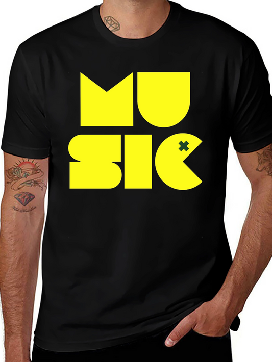 Music Graphic Black Tee - Fun Pacman Style