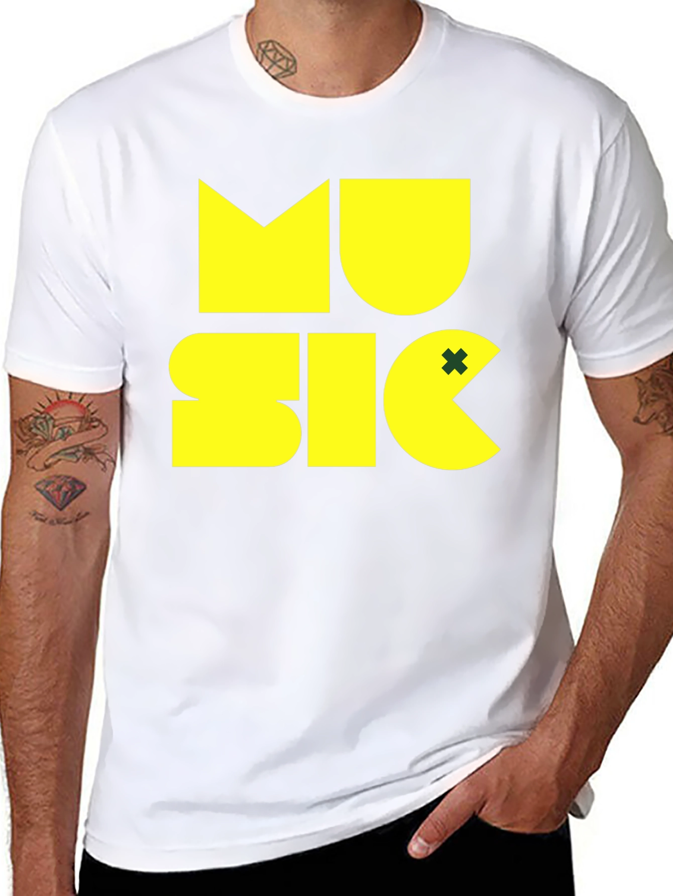 Music Graphic Black Tee - Fun Pacman Style