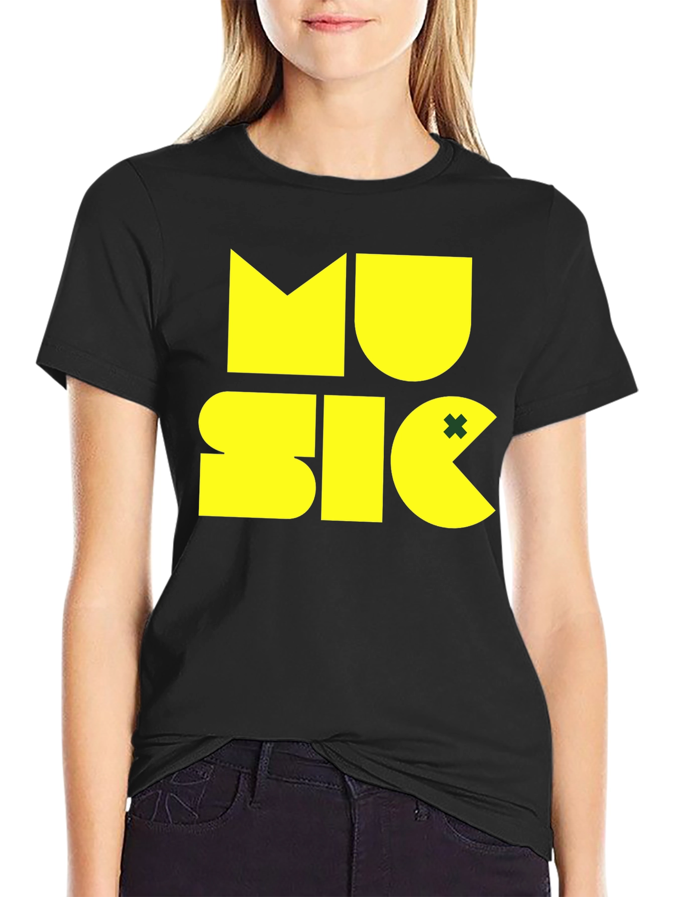 Music Graphic Black Tee - Fun Pacman Style