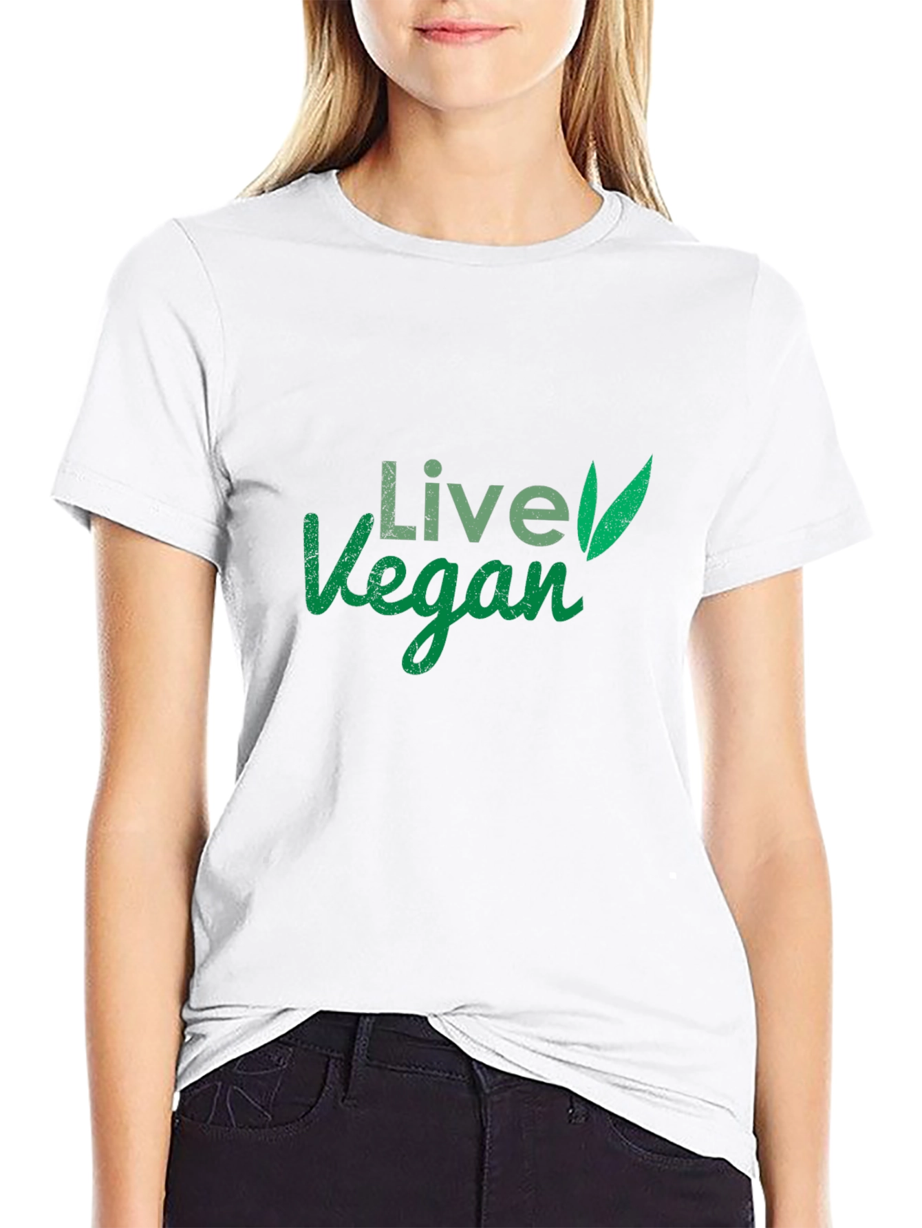 Live Vegan T-Shirt: Green Leaf Design Comfortable Fit