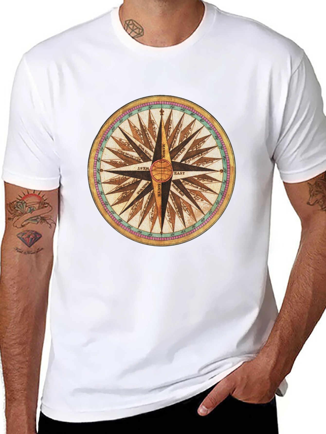 Compass Rose Graphic Tee - Black Cotton Blend Shirt