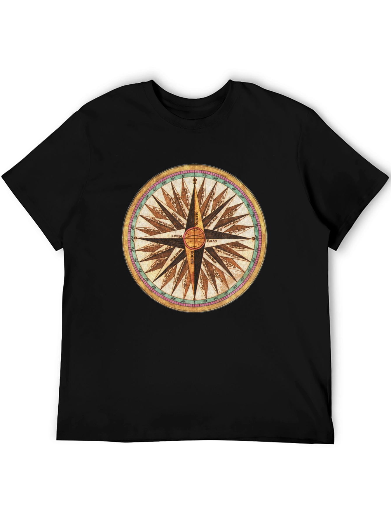 Compass Rose Graphic Tee - Black Cotton Blend Shirt