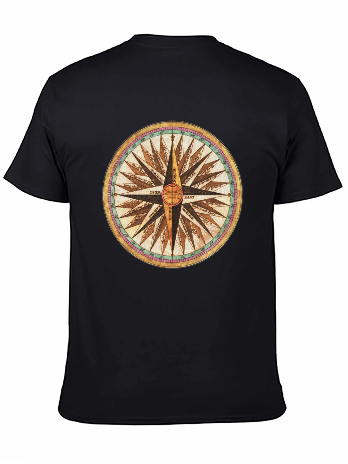 Compass Rose Graphic Tee - Black Cotton Blend Shirt
