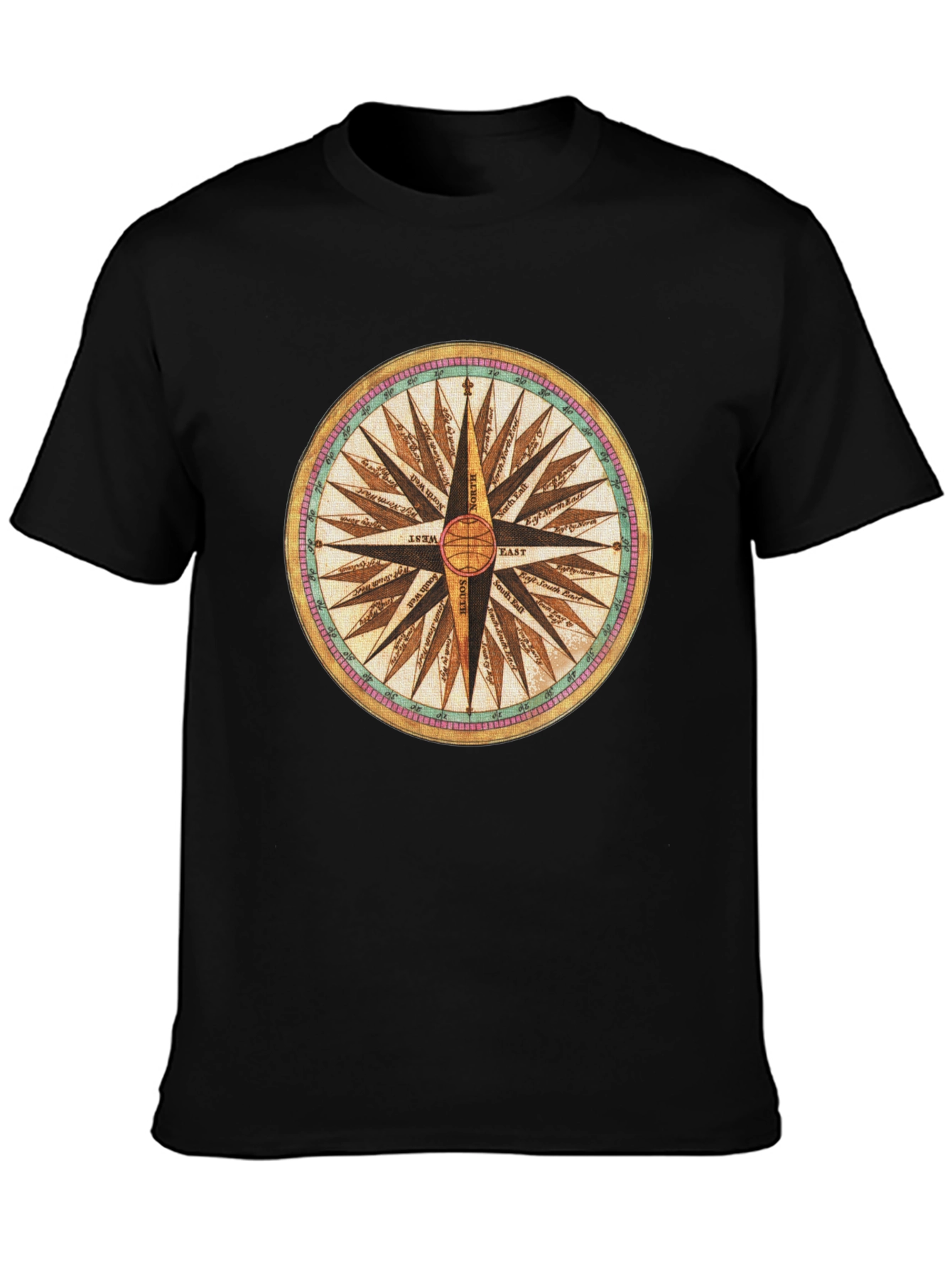 Compass Rose Graphic Tee - Black Cotton Blend Shirt