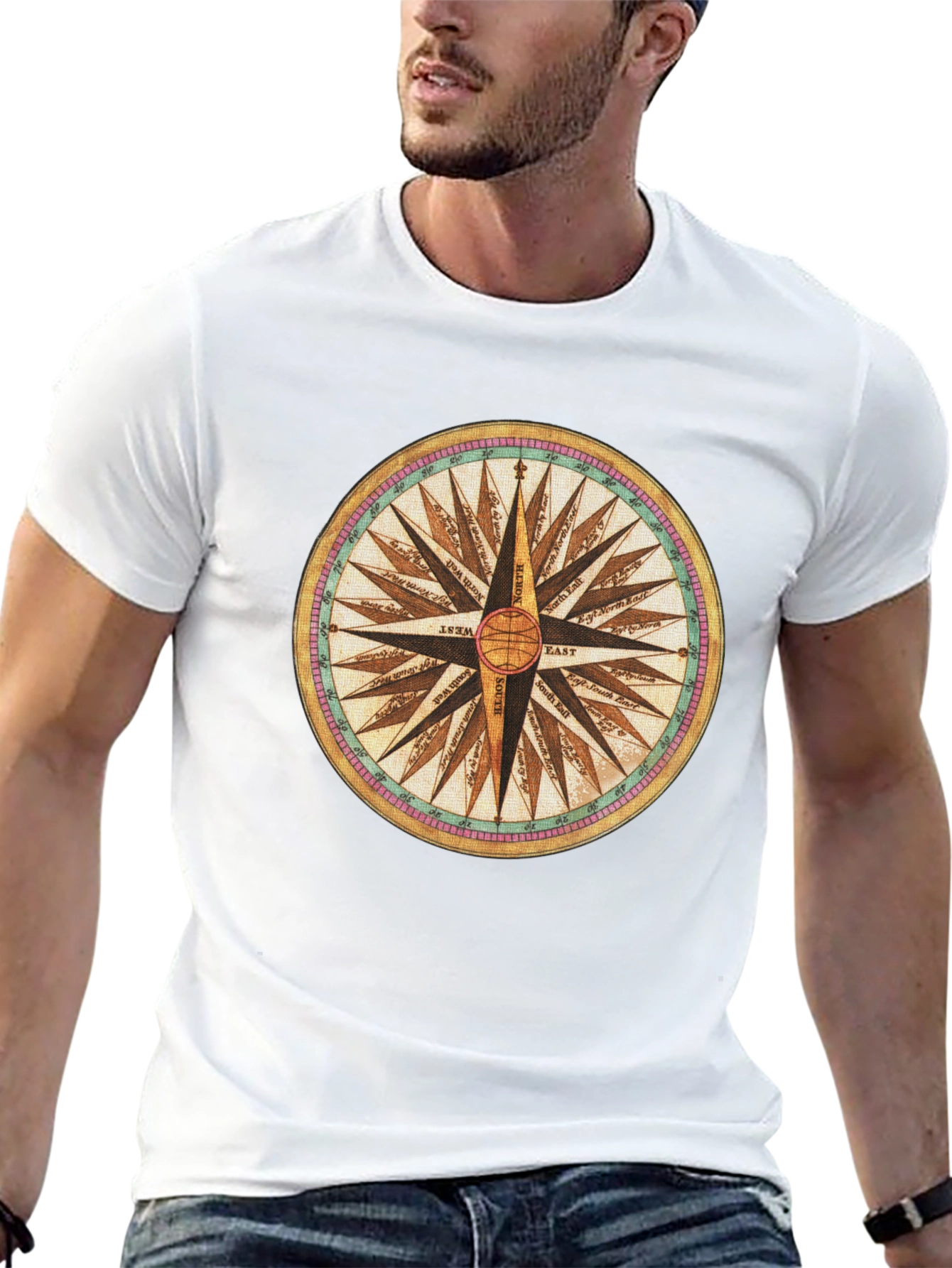 Compass Rose Graphic Tee - Black Cotton Blend Shirt