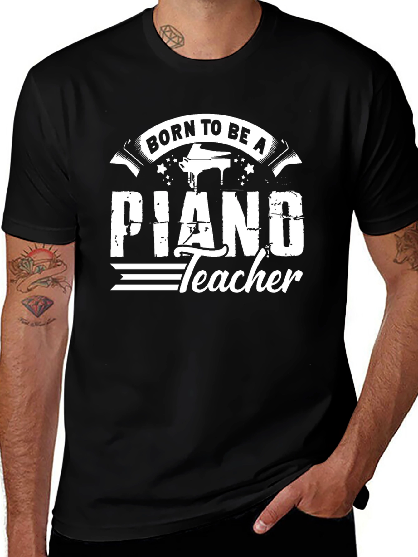 Born To Be A Piano Teacher Black T-Shirt