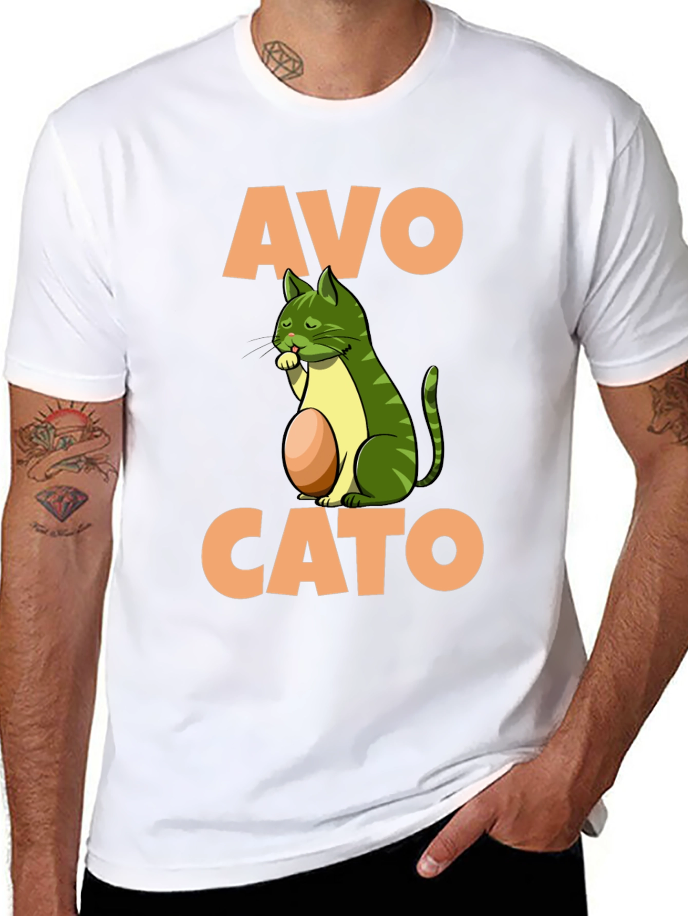 Avo Cato T-Shirt - Avocado Cat Pun Tee