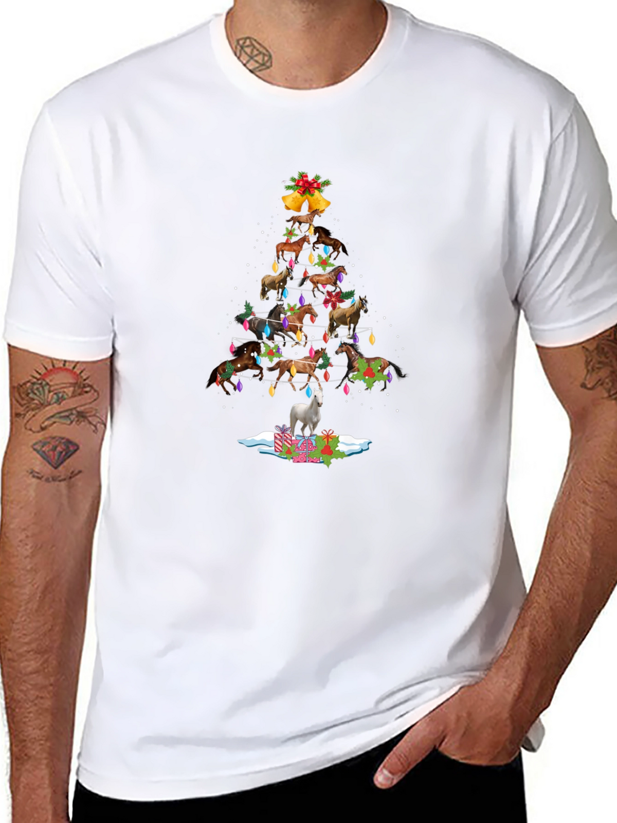 Horse Christmas Tree T-Shirt - Festive Holiday Apparel
