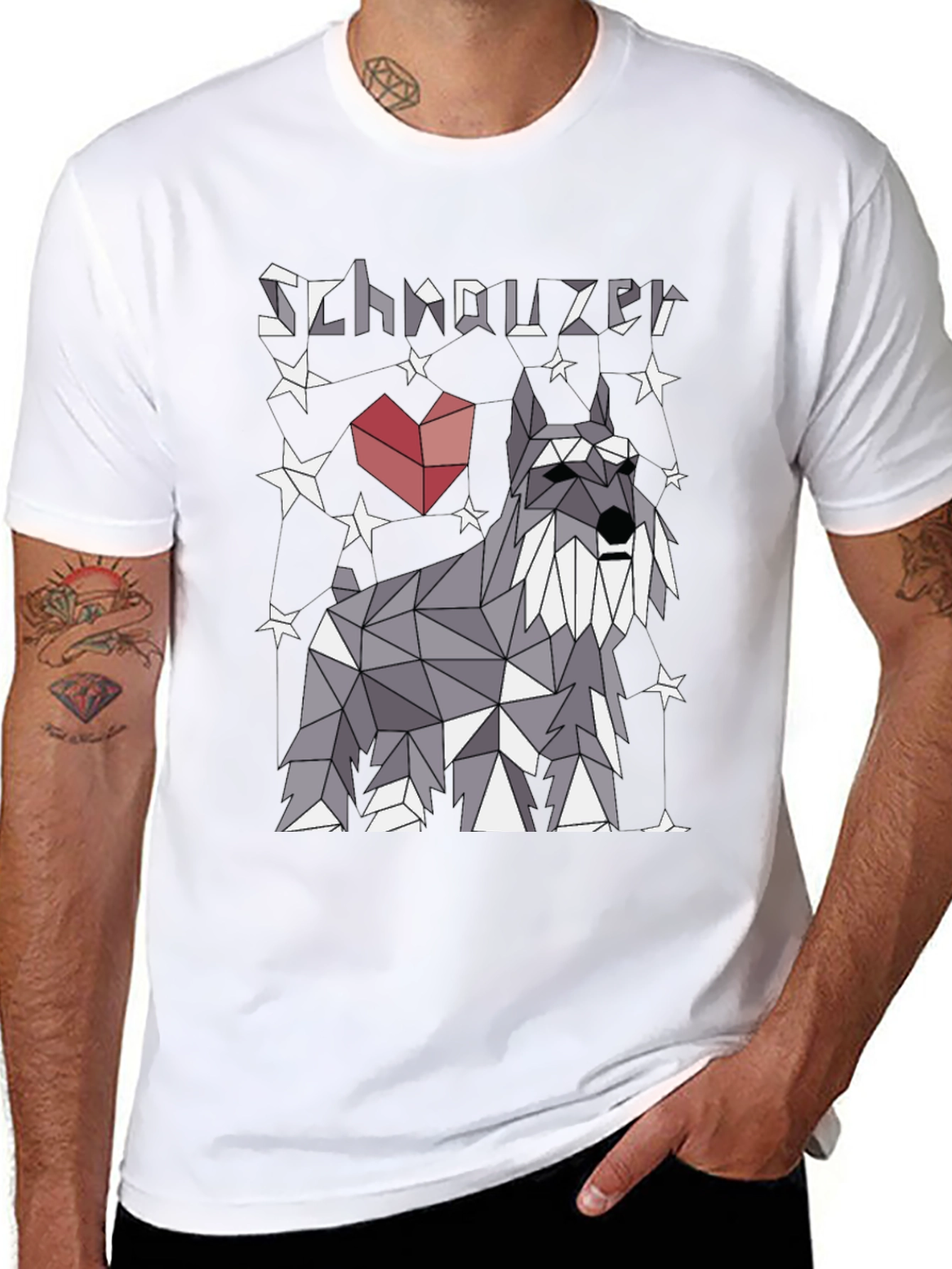 Geometric Schnauzer Dog T-Shirt - Stylish Pet Lover Tee