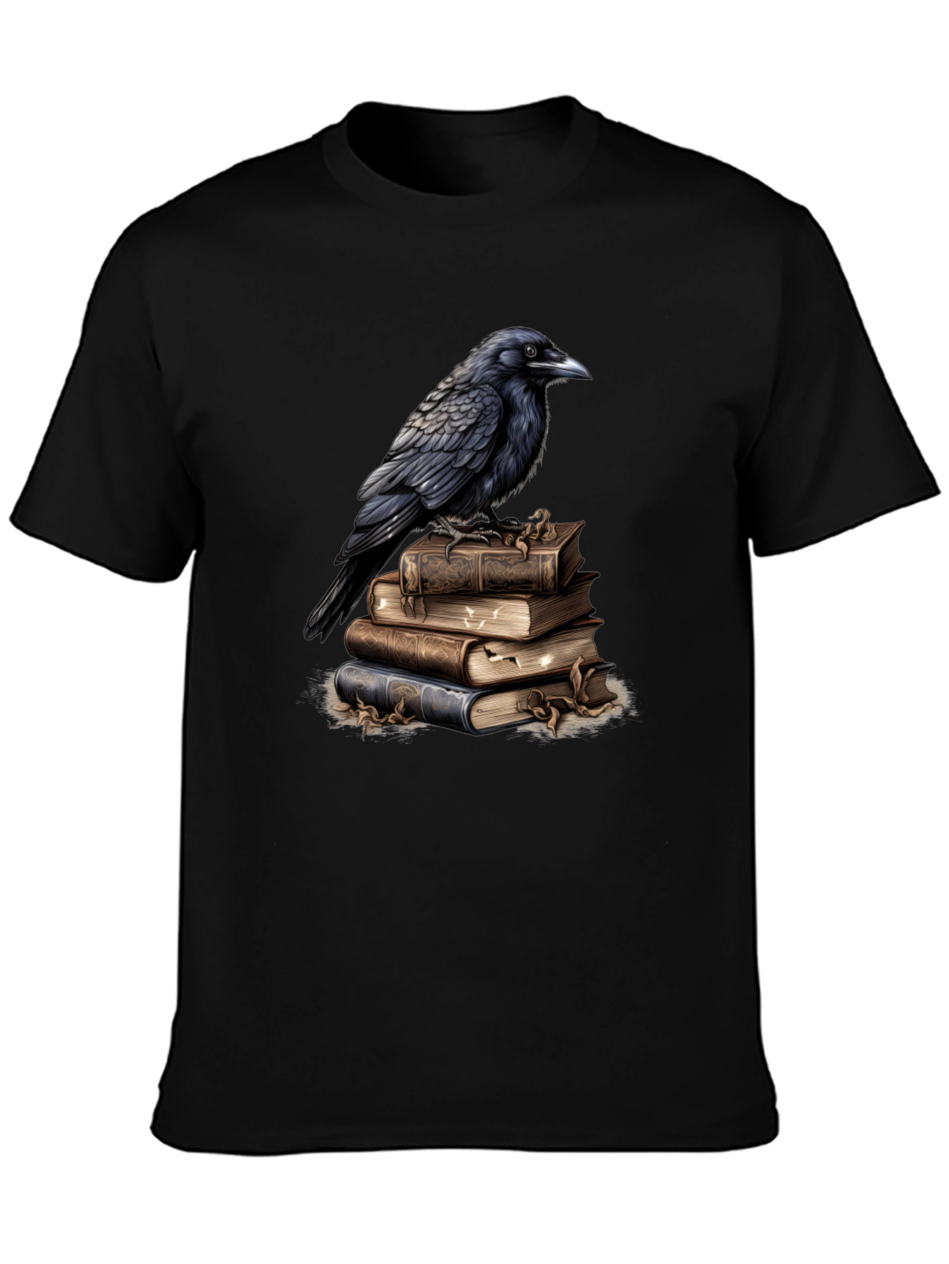 Raven on Books Graphic Tee - Literary Bird T-Shirt