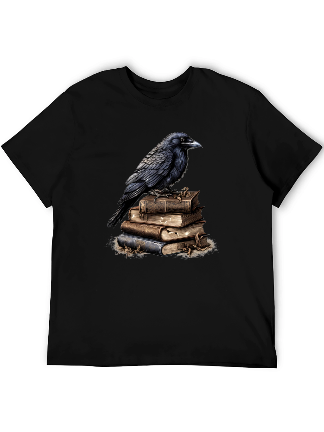Raven on Books Graphic Tee - Literary Bird T-Shirt