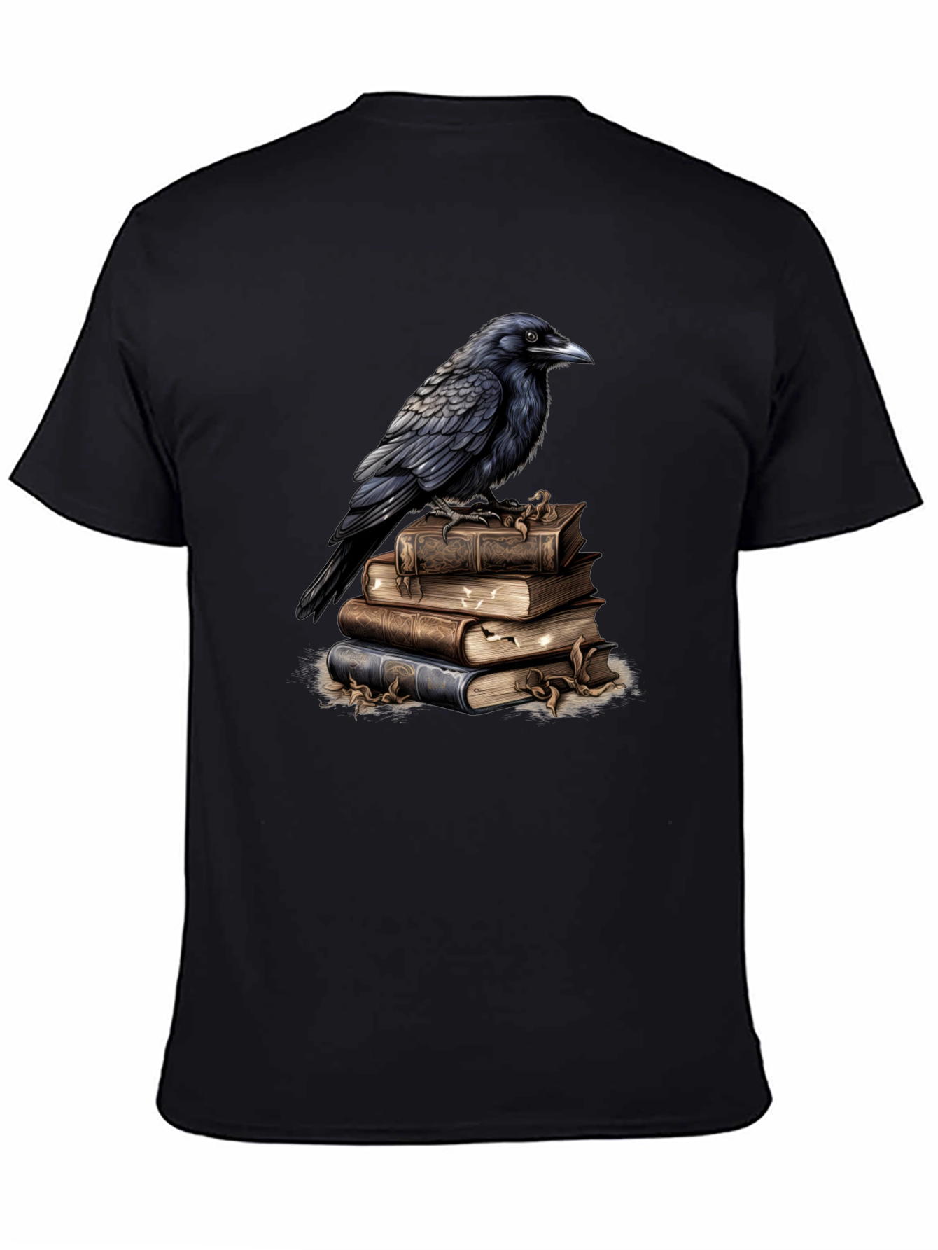 Raven on Books Graphic Tee - Literary Bird T-Shirt