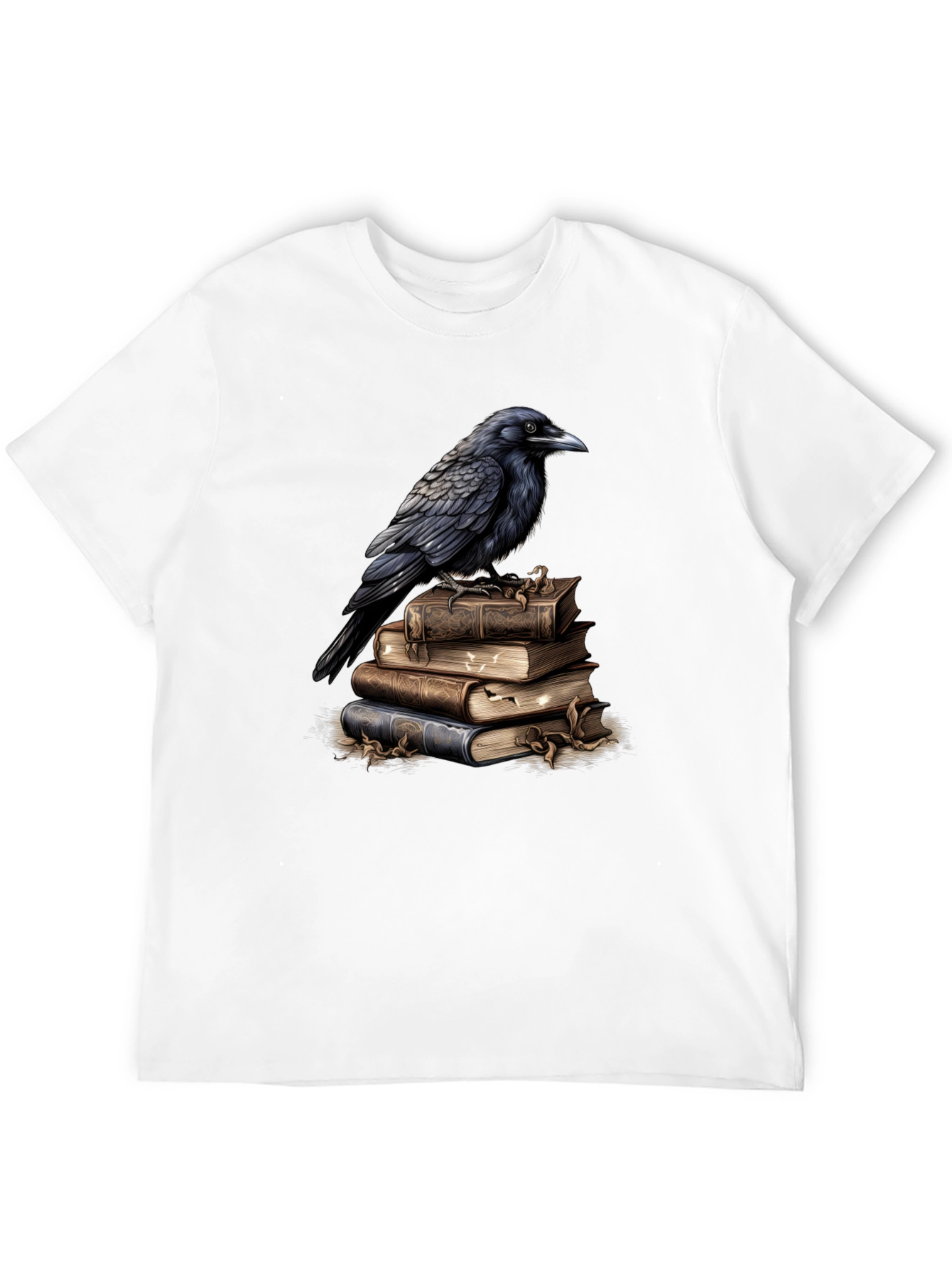 Raven on Books Graphic Tee - Literary Bird T-Shirt