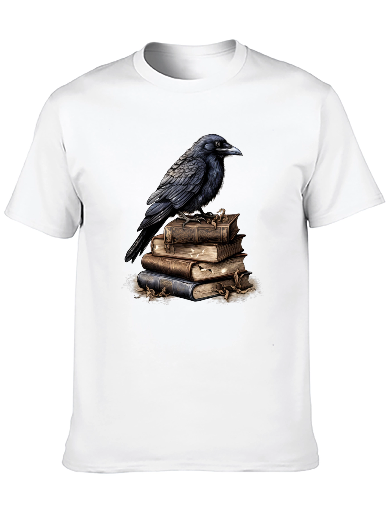 Raven on Books Graphic Tee - Literary Bird T-Shirt