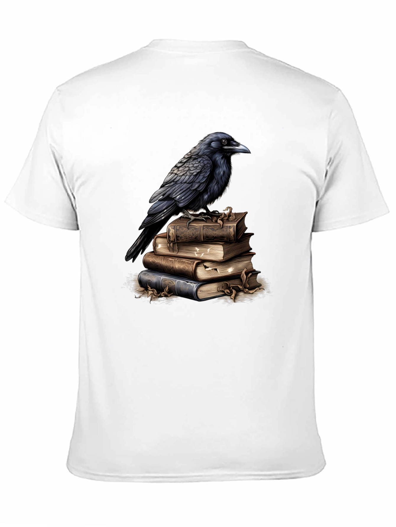 Raven on Books Graphic Tee - Literary Bird T-Shirt