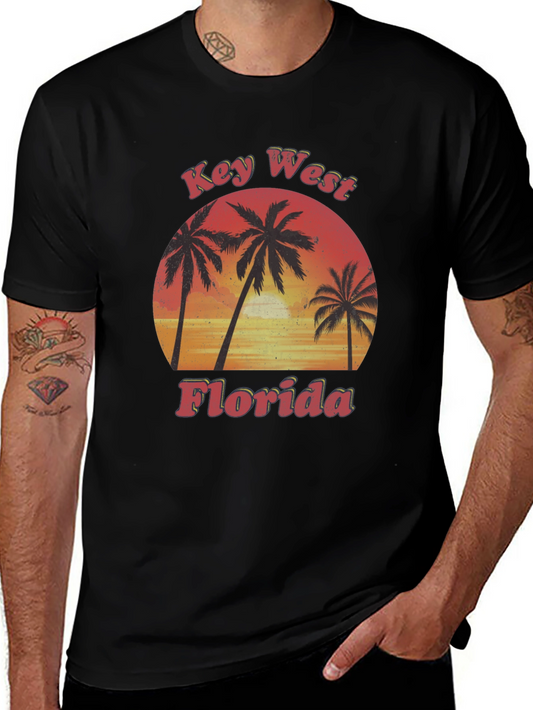 Key West Florida Palm Tree Sunset Graphic T-Shirt