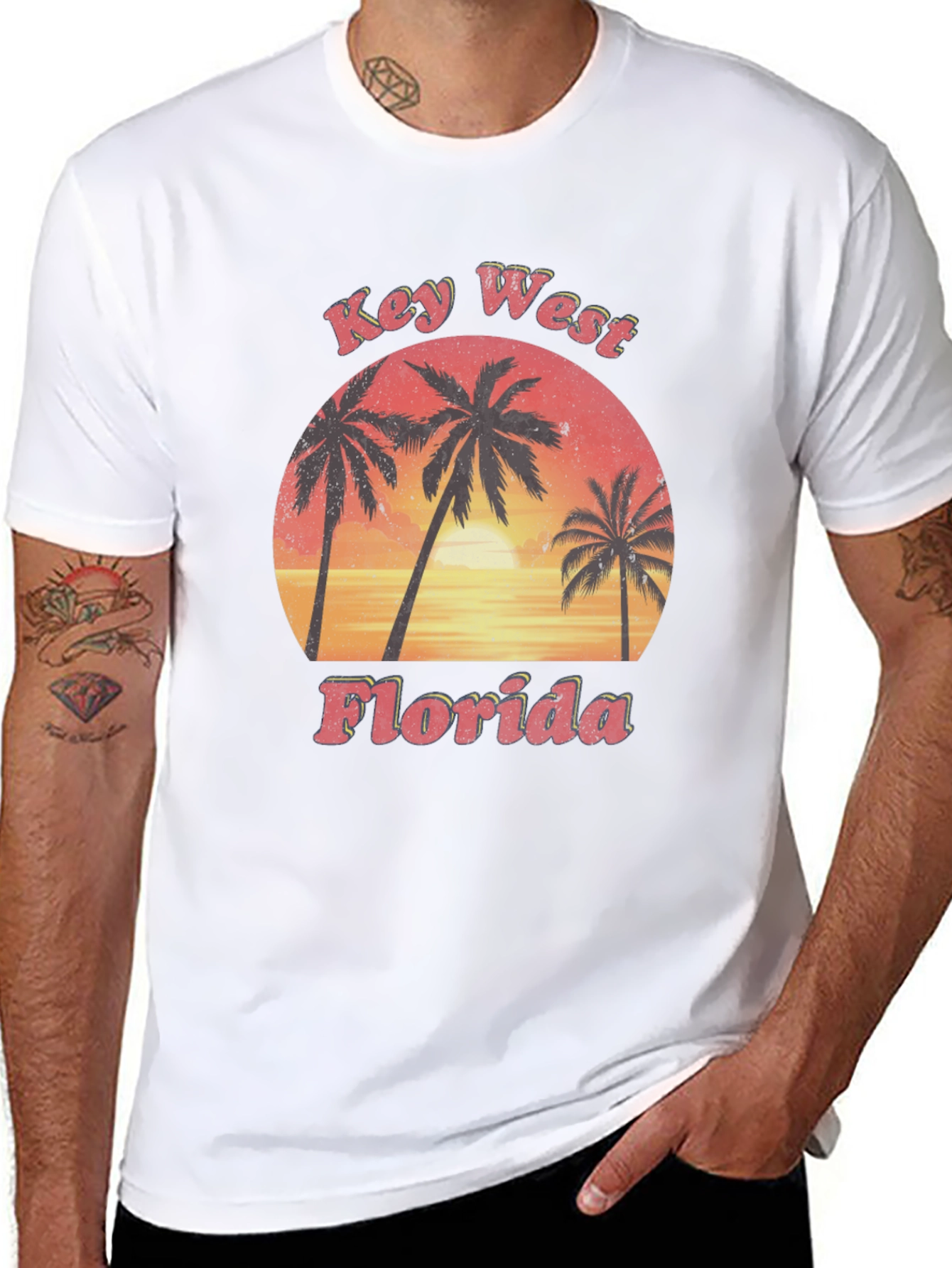 Key West Florida Palm Tree Sunset Graphic T-Shirt