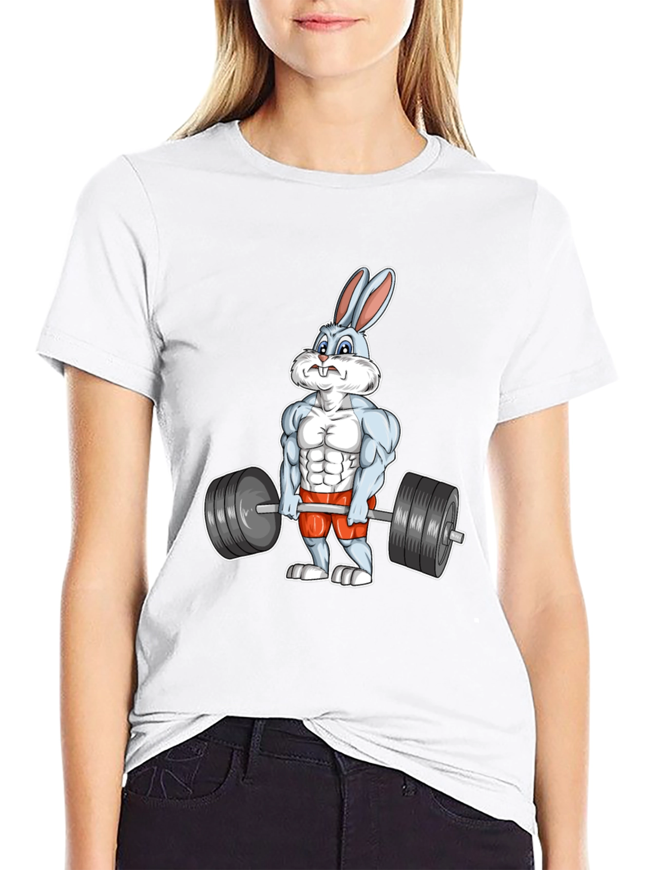 Workout Bunny Graphic T-Shirt - Black