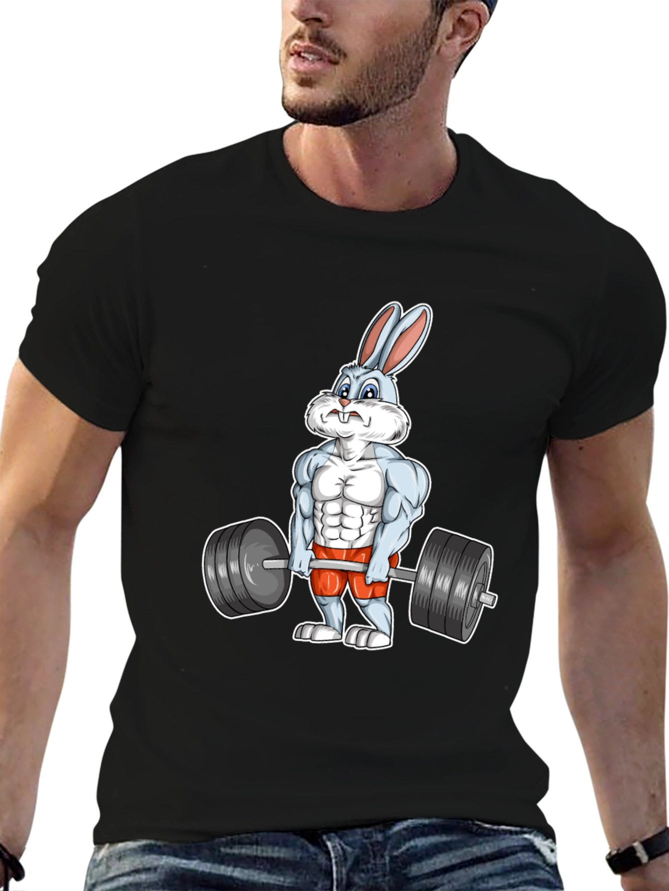 Workout Bunny Graphic T-Shirt - Black