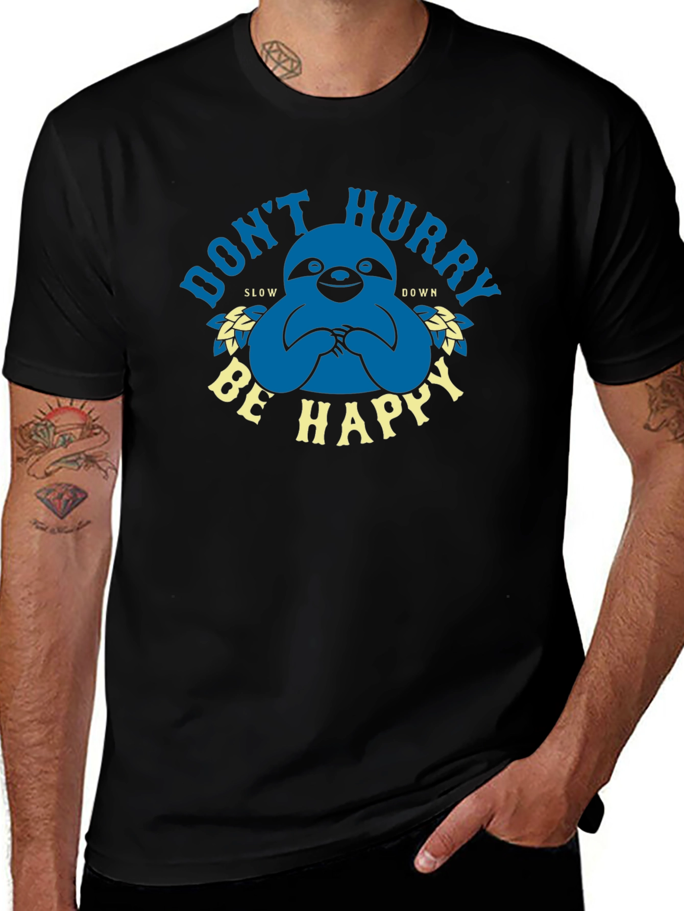Dont Hurry Be Happy Sloth Graphic Tee
