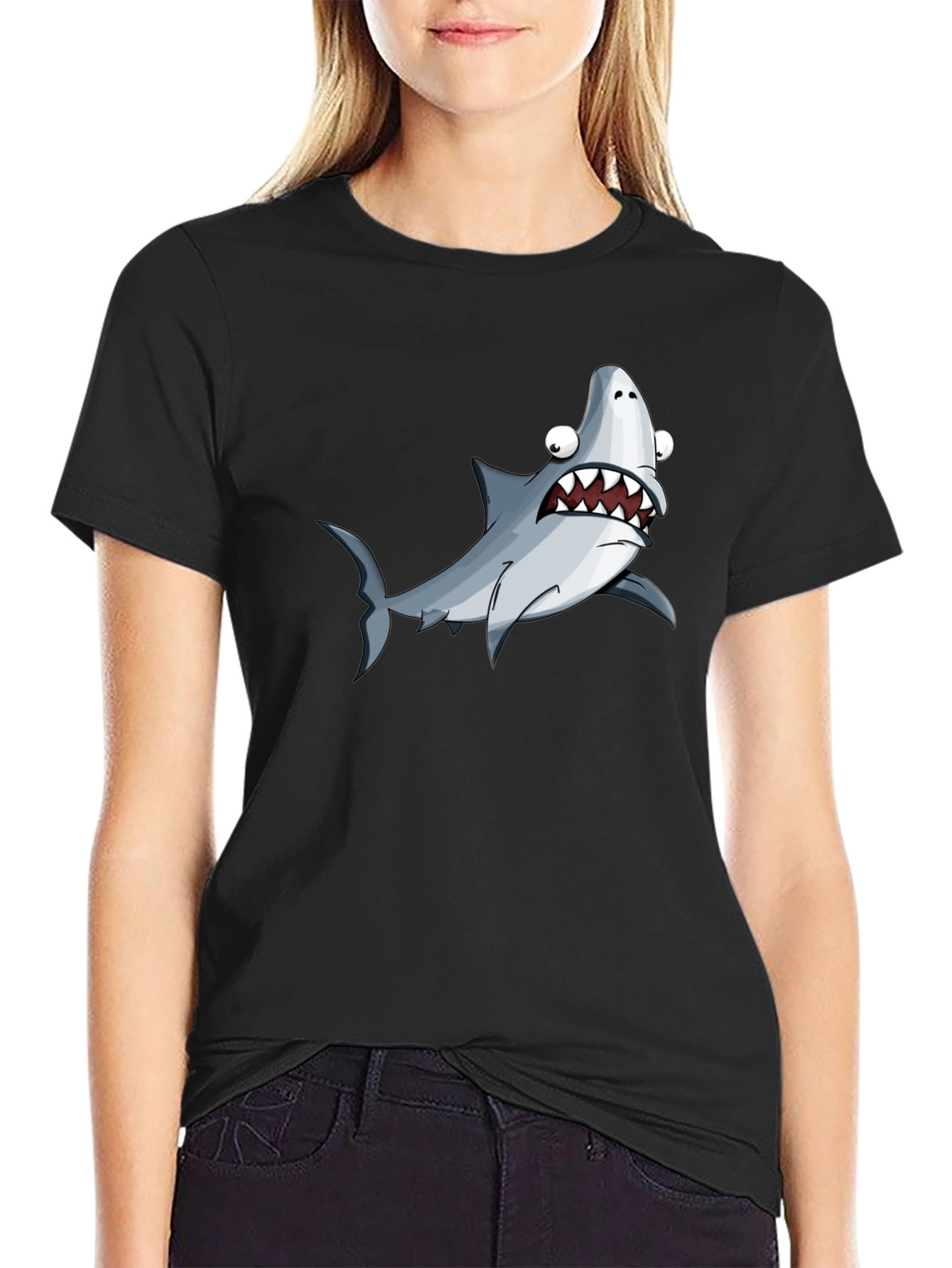 Funny Shark Graphic T-Shirt - Black Cotton Tee