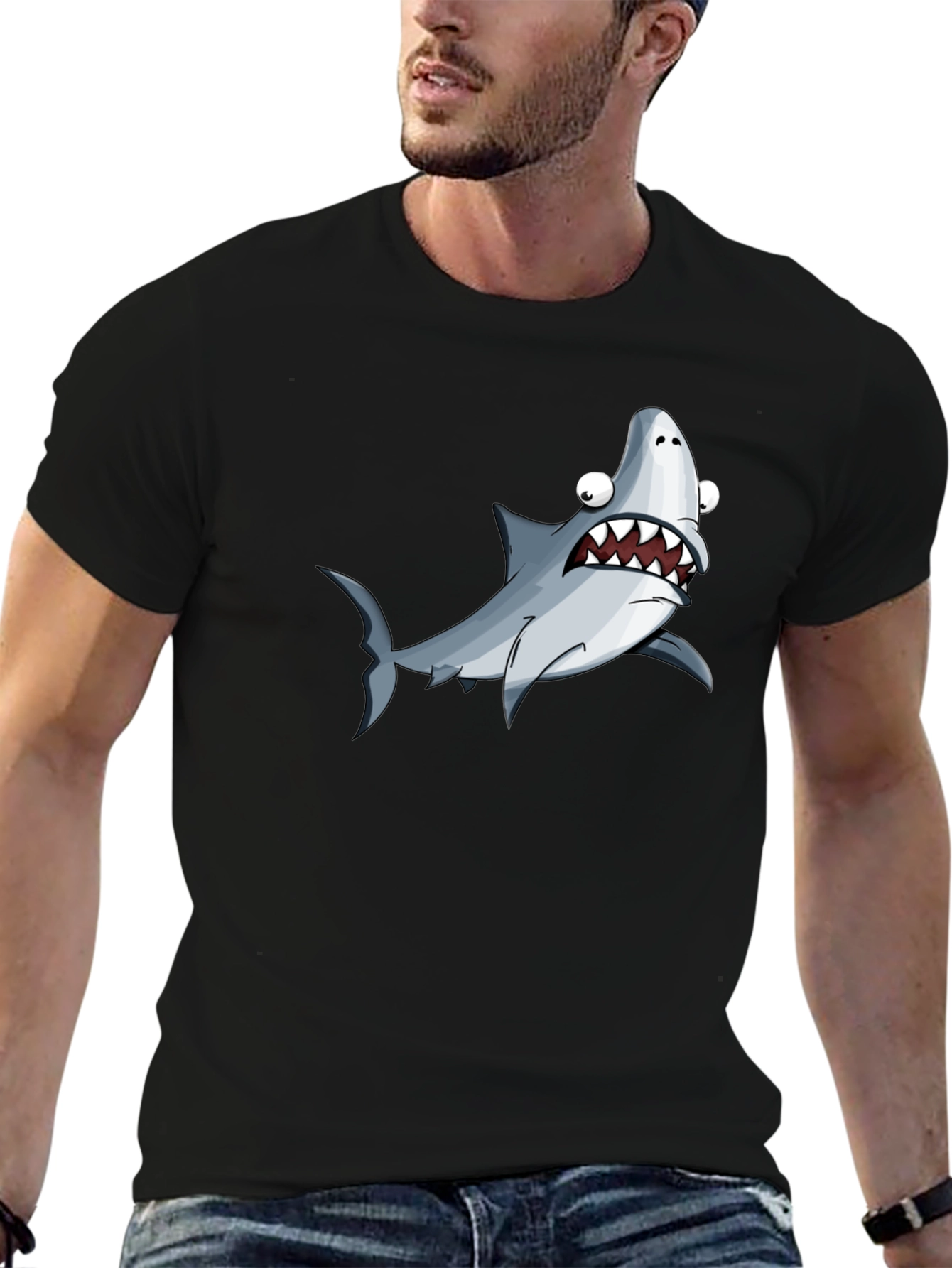 Funny Shark Graphic T-Shirt - Black Cotton Tee