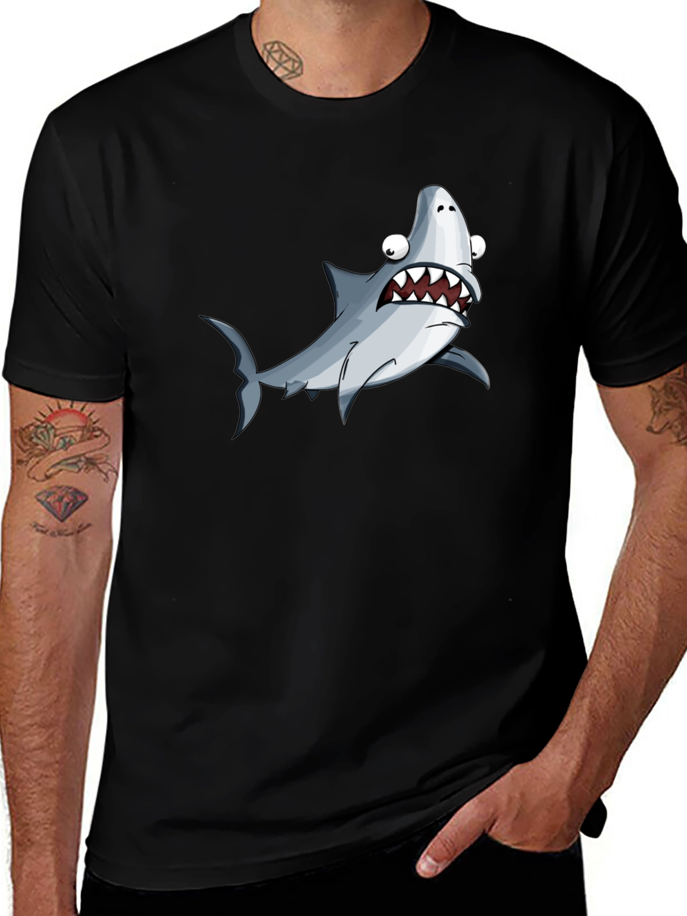 Funny Shark Graphic T-Shirt - Black Cotton Tee
