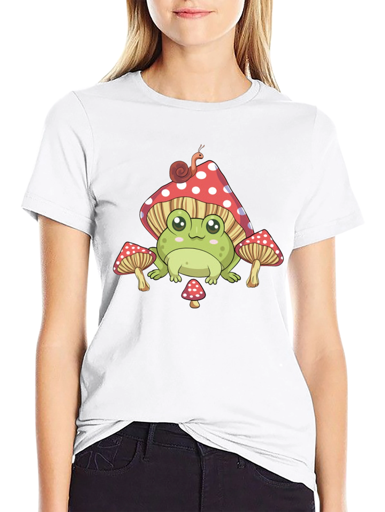 Cute Frog on Mushroom Graphic Tee
