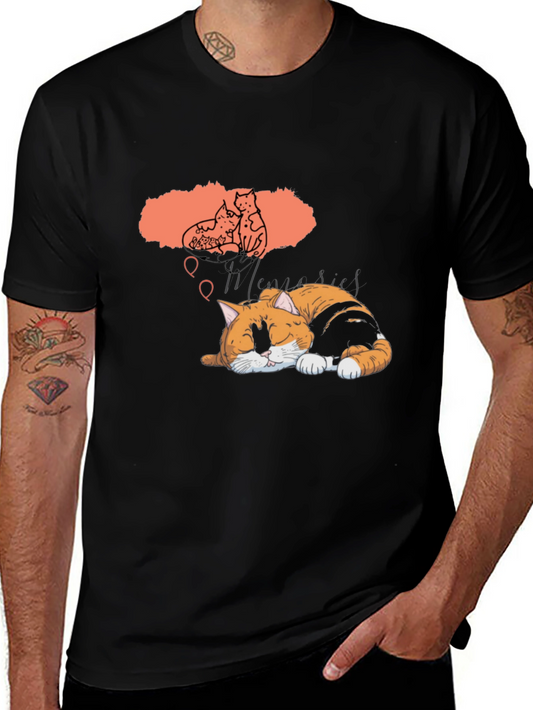Dreaming Cat Graphic T-Shirt - Unisex Black Tee