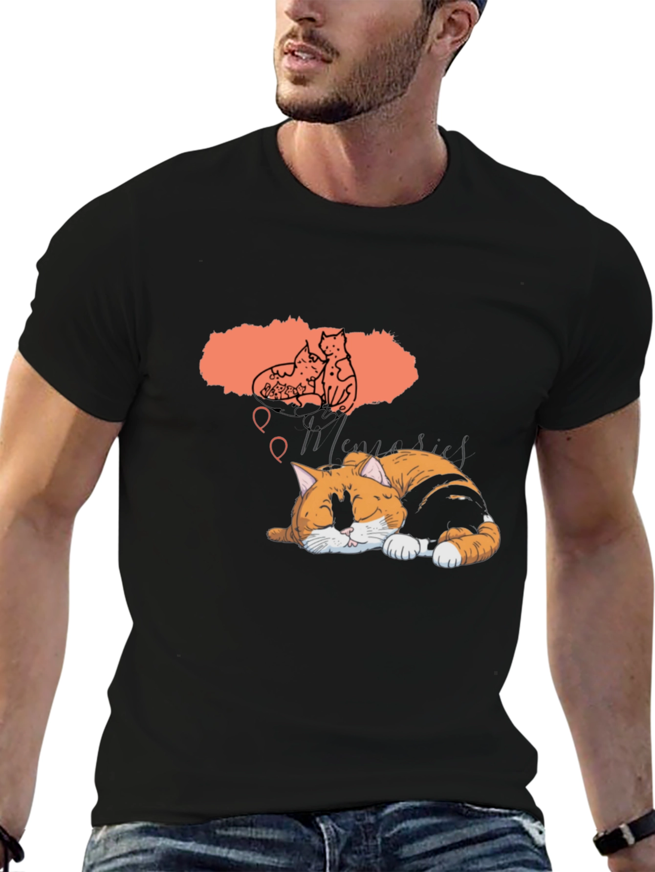Dreaming Cat Graphic T-Shirt - Unisex Black Tee