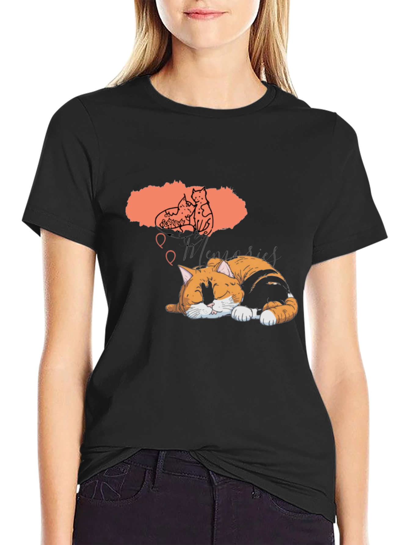 Dreaming Cat Graphic T-Shirt - Unisex Black Tee