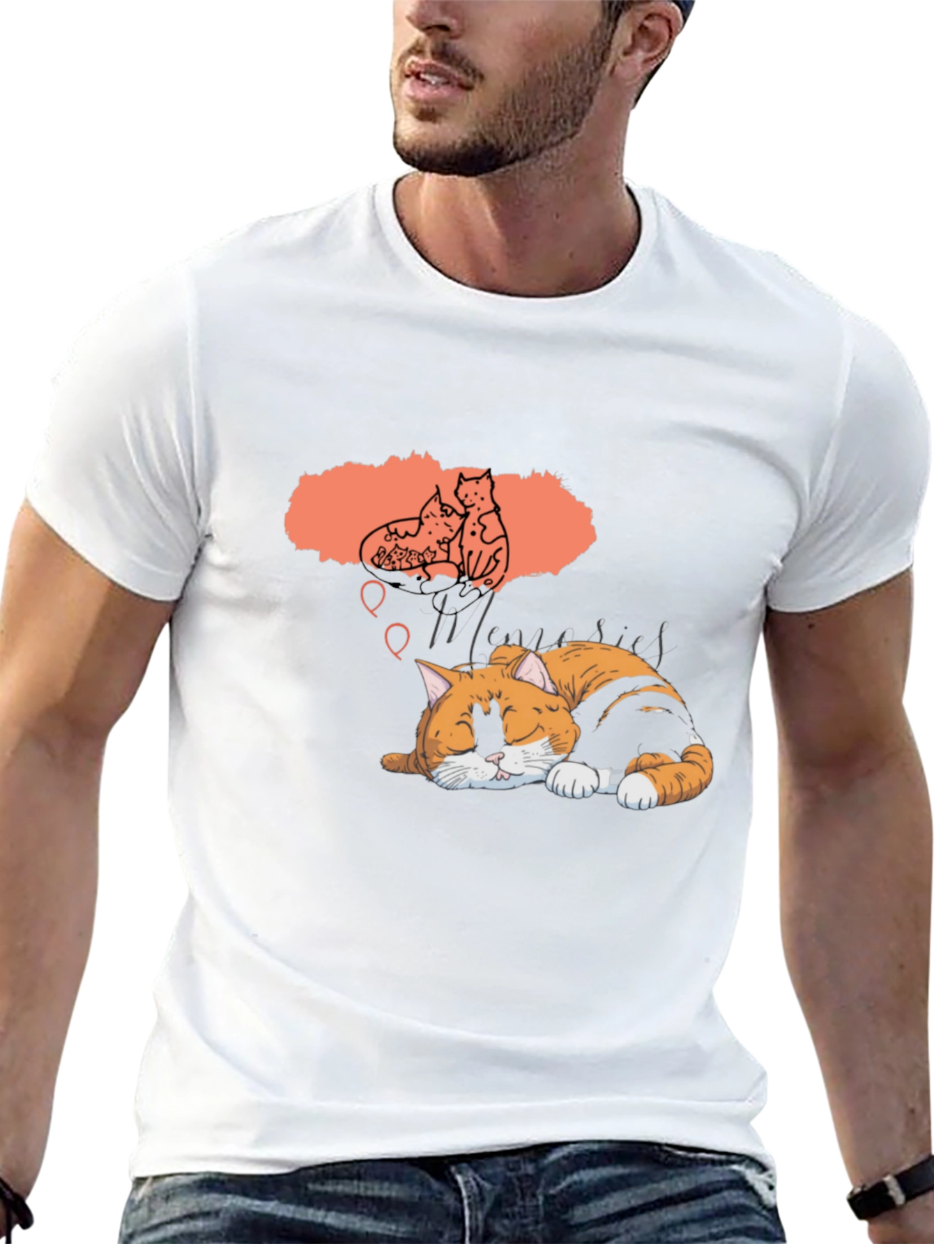 Dreaming Cat Graphic T-Shirt - Unisex Black Tee