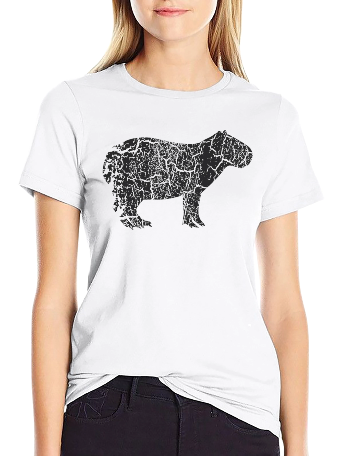Black Capybara Silhouette Graphic T-Shirt