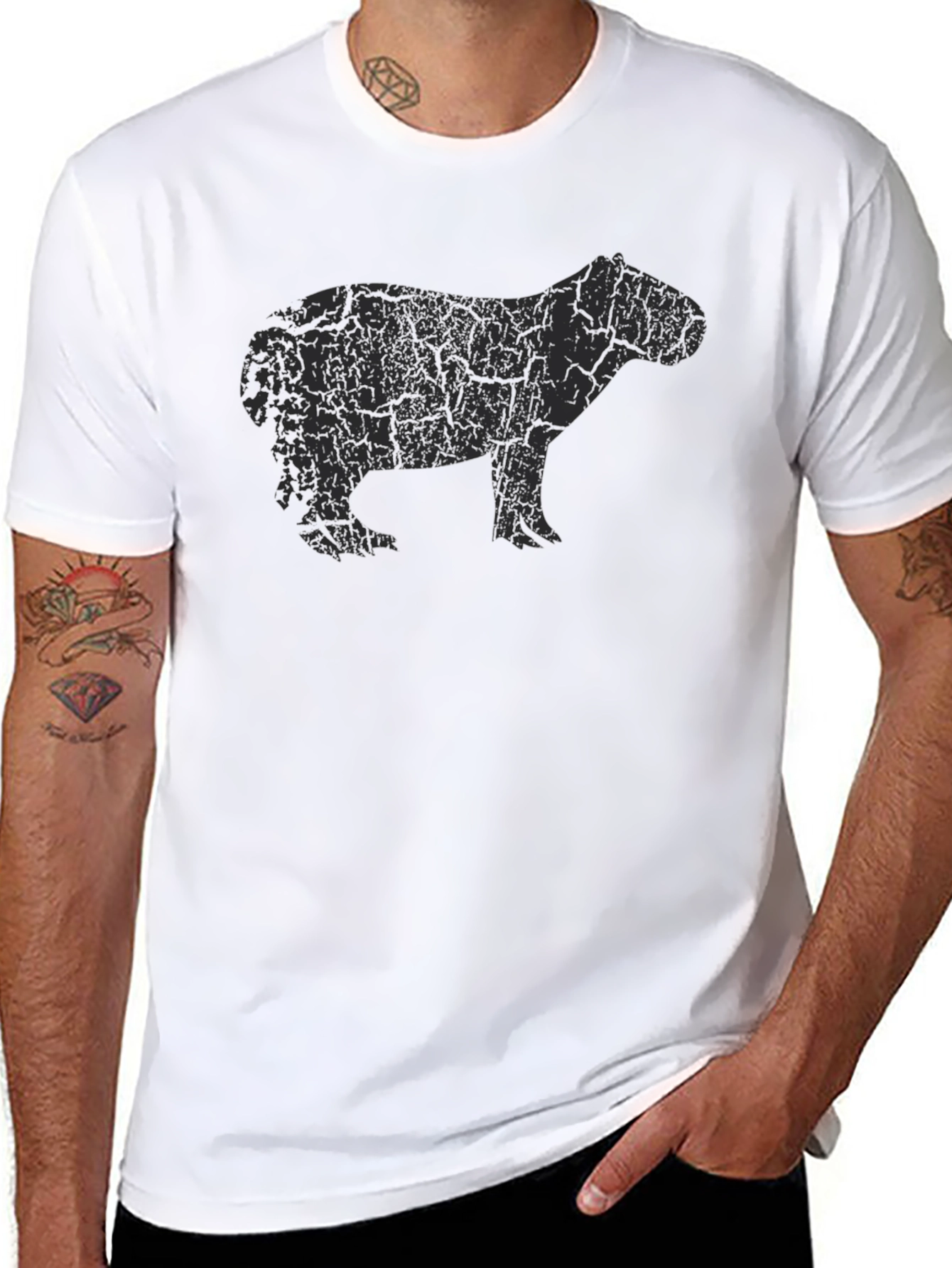 Black Capybara Silhouette Graphic T-Shirt