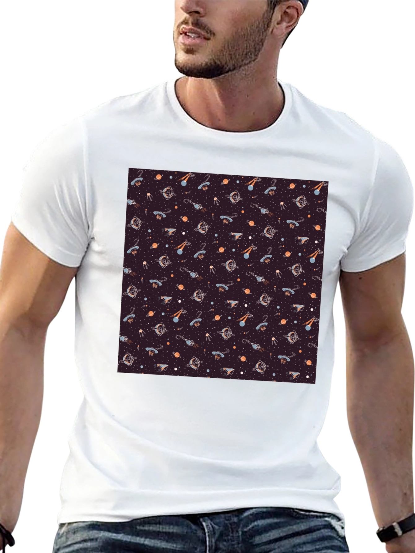 Cosmic Pattern Tee - Black Cotton Blend