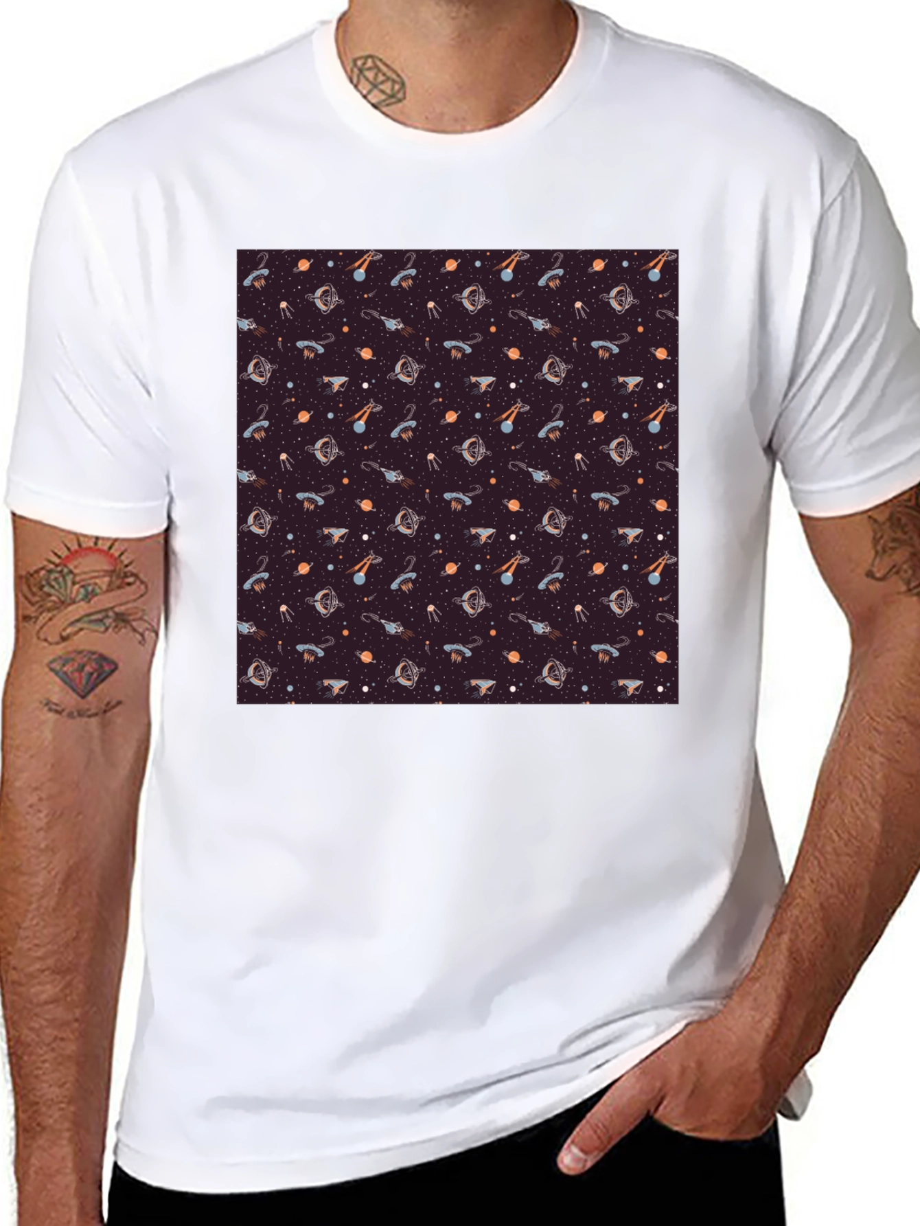 Cosmic Pattern Tee - Black Cotton Blend