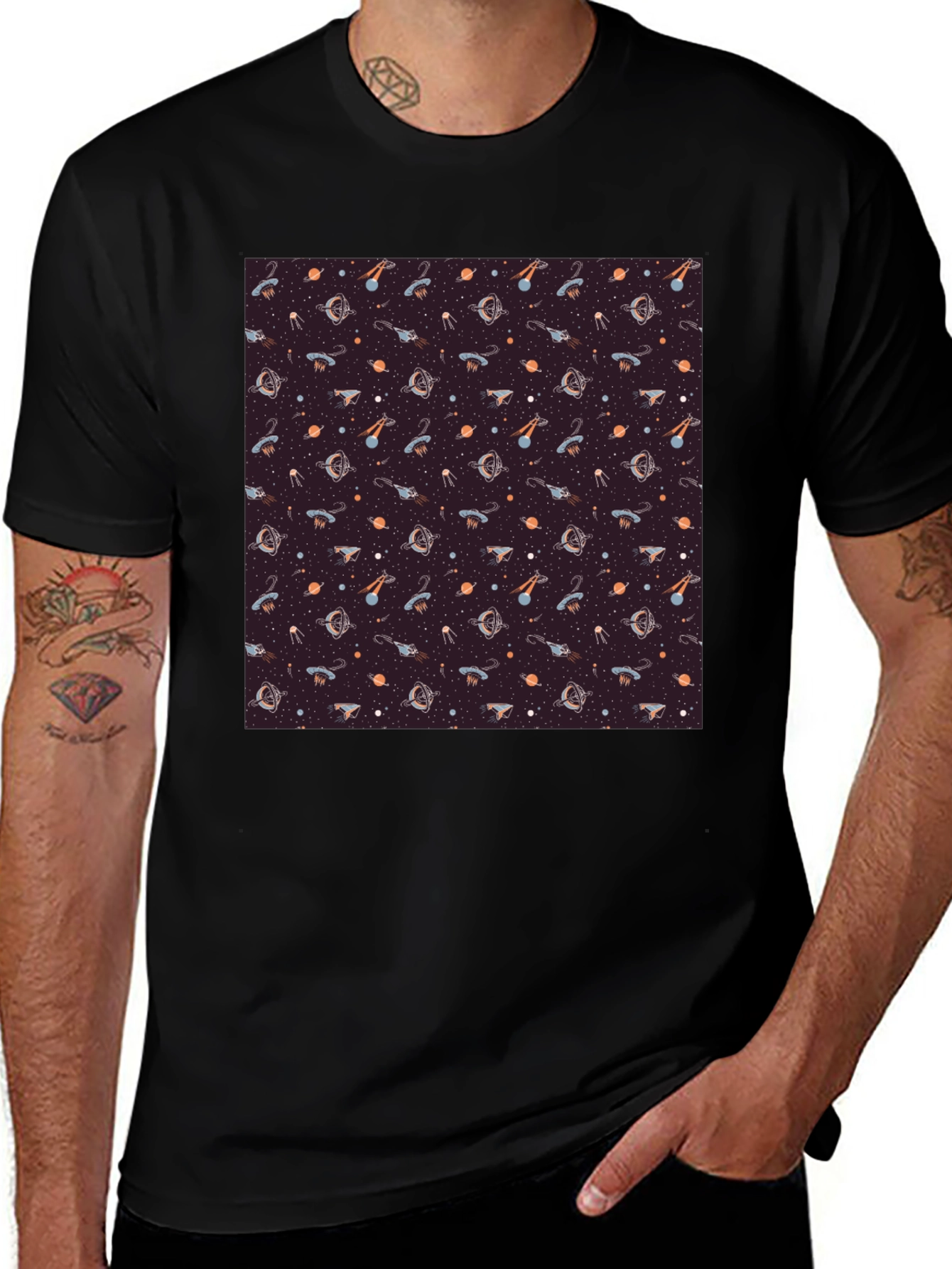 Cosmic Pattern Tee - Black Cotton Blend