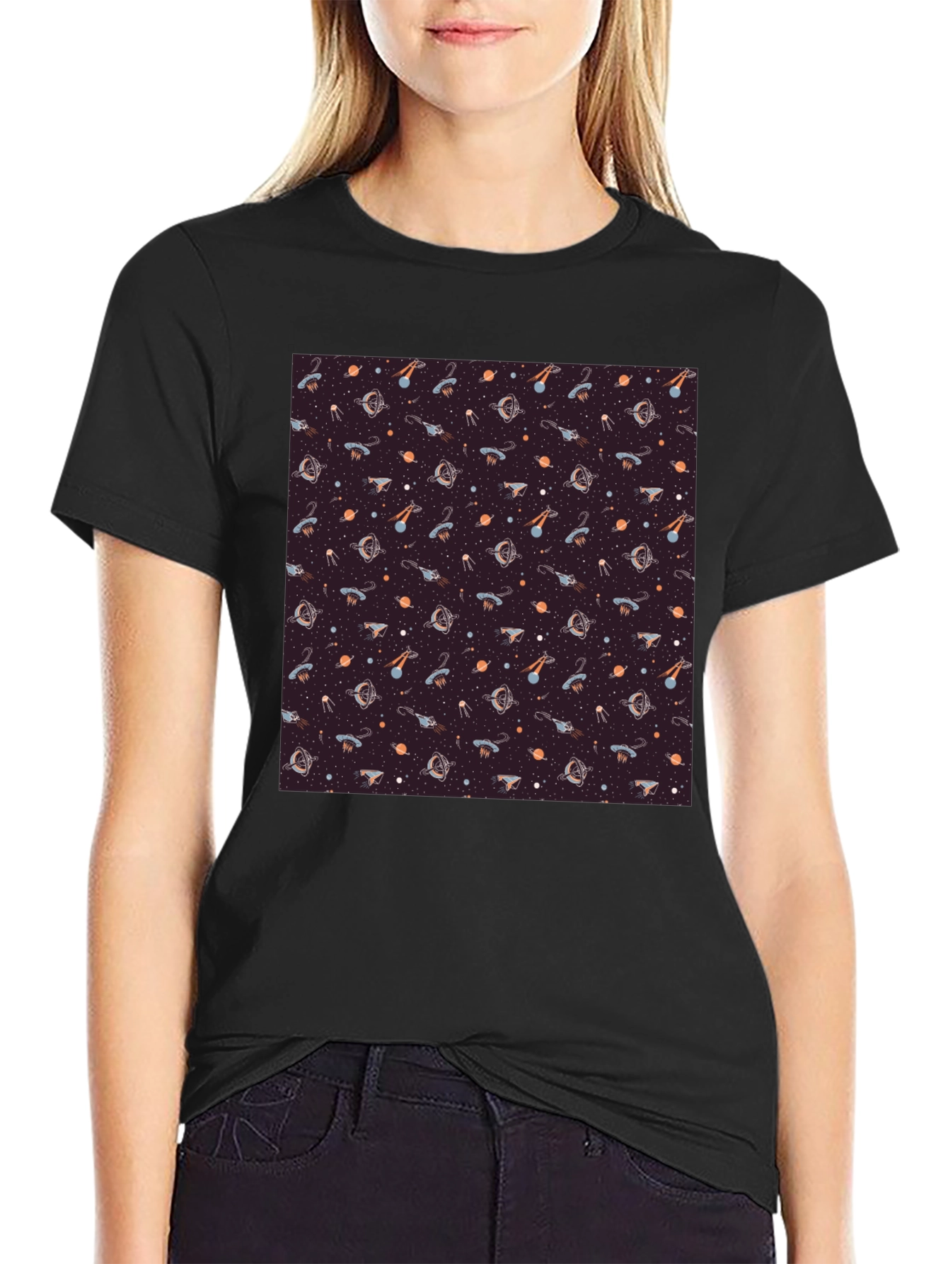 Cosmic Pattern Tee - Black Cotton Blend