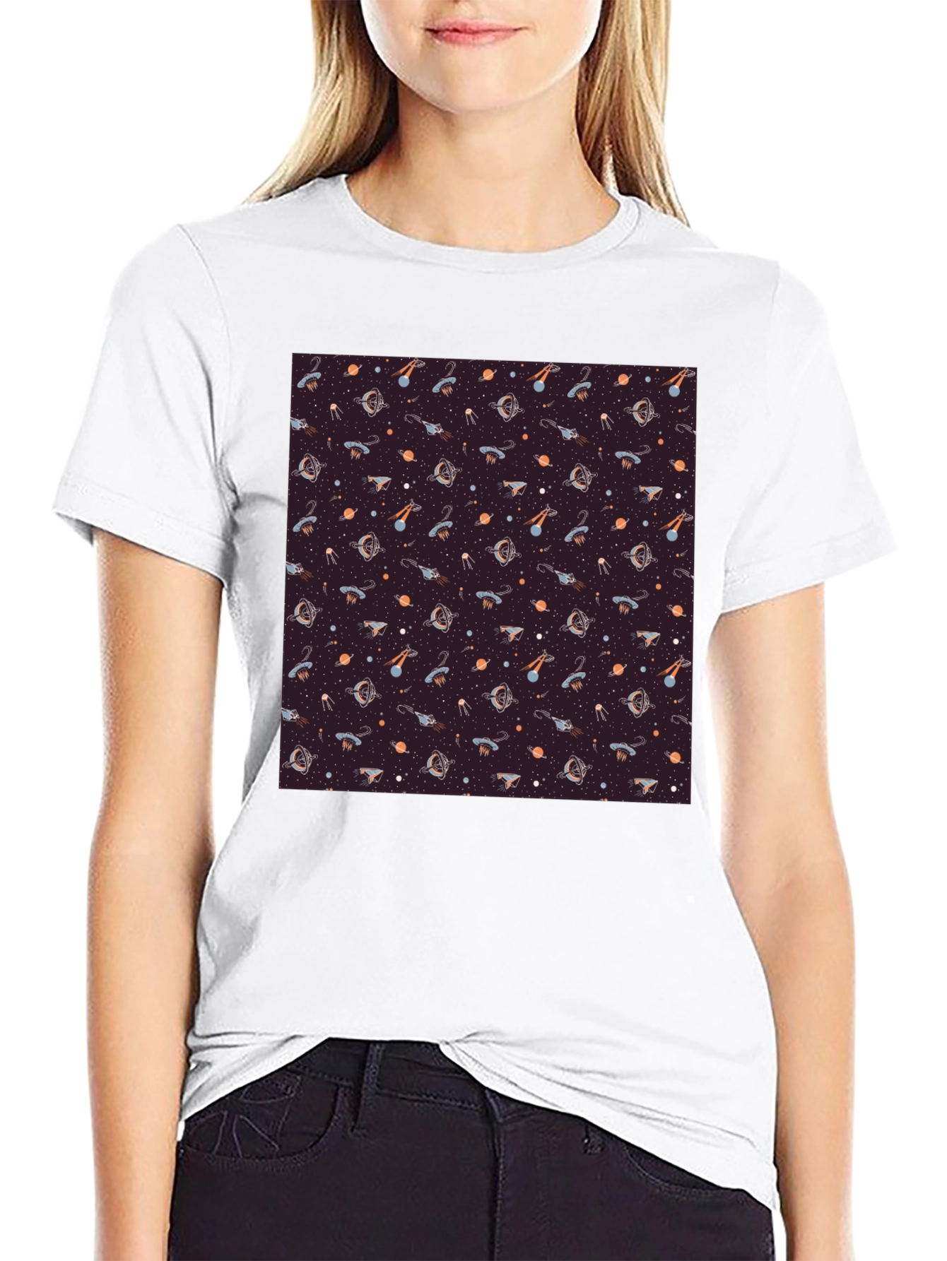 Cosmic Pattern Tee - Black Cotton Blend