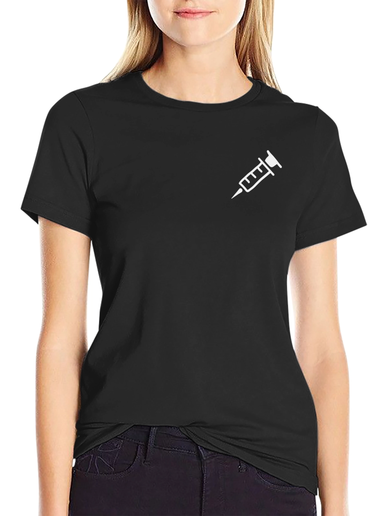 Mens Black T-Shirt with Syringe Graphic