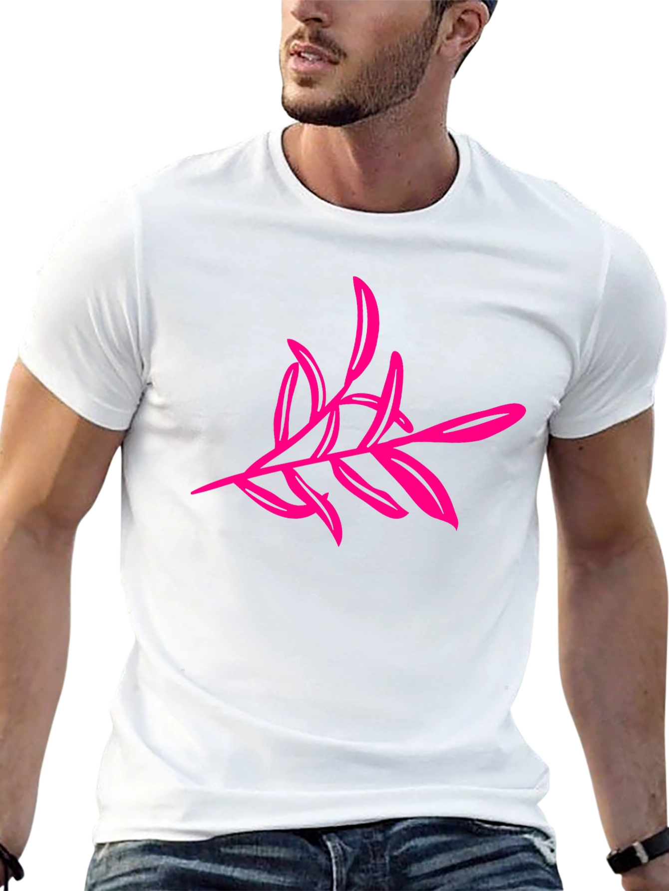 Black T-Shirt with Pink Floral Design