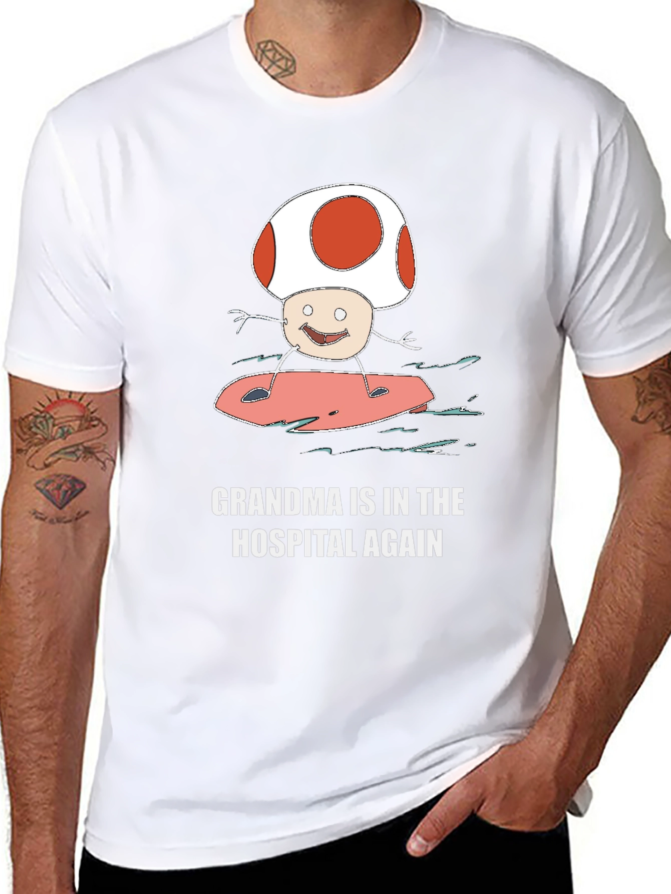 Grandma In The Hospital Again Surfing Mushroom T-Shirt