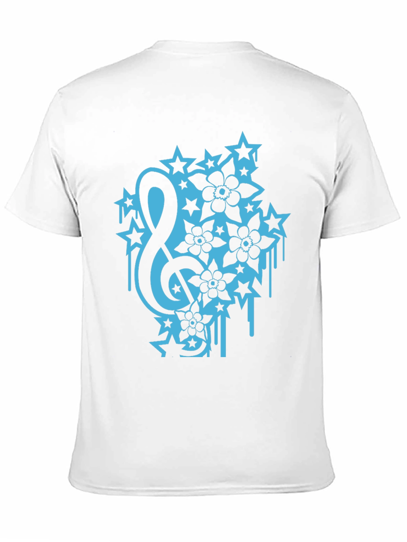 Black Tee with Treble Clef Stars & Flowers Graphic